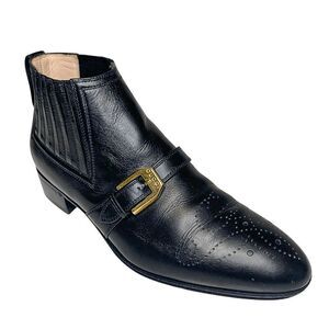 Gucci Interlocking G Logo Perforated Brogue Ankle Boot EU 37.5 US 7.5 Leather